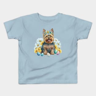 Cute Yorkshire Terrier Happy Easter Eggs Kids T-Shirt